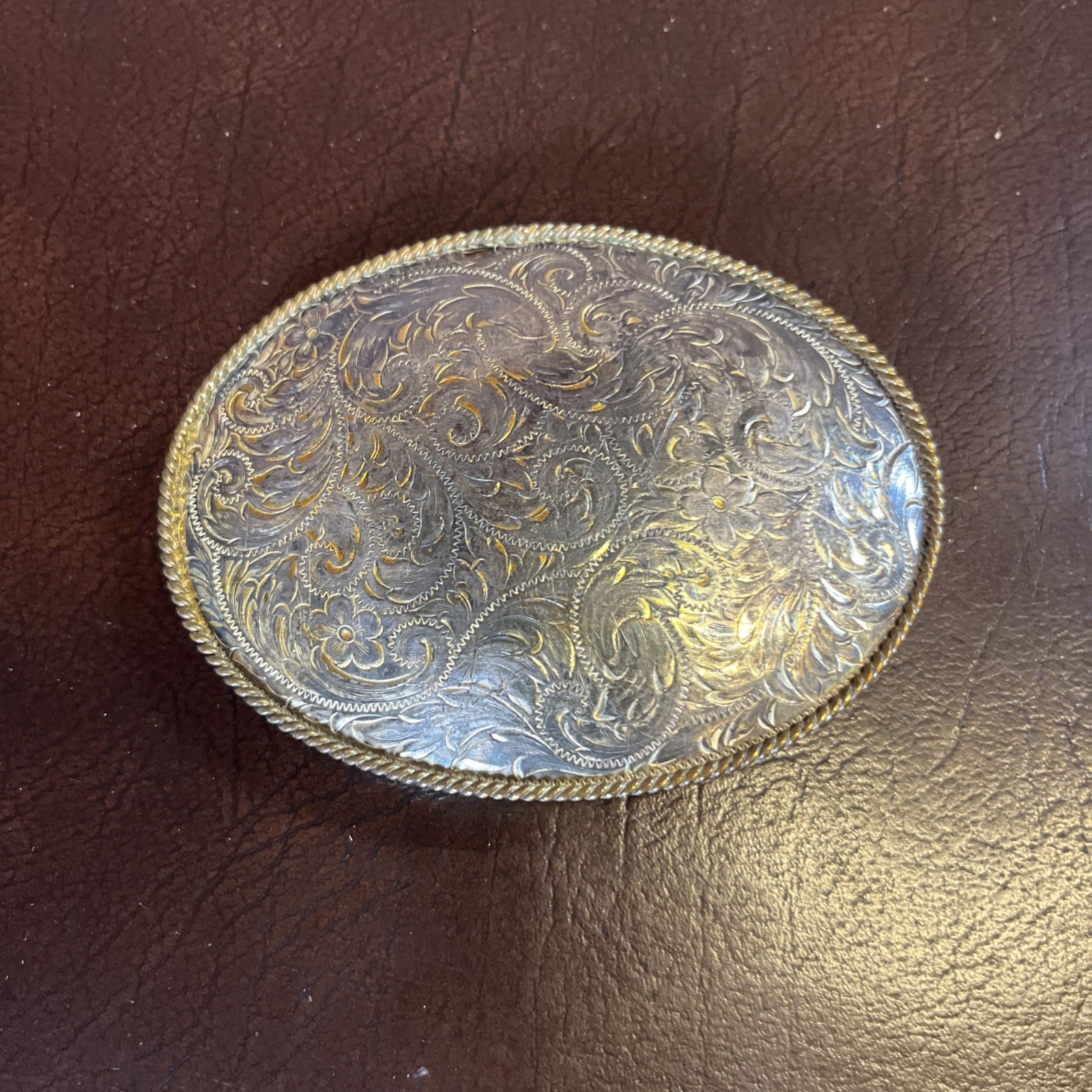 Vintage Montana Silversmiths Belt Buckle Floral Engraved Western 4x3