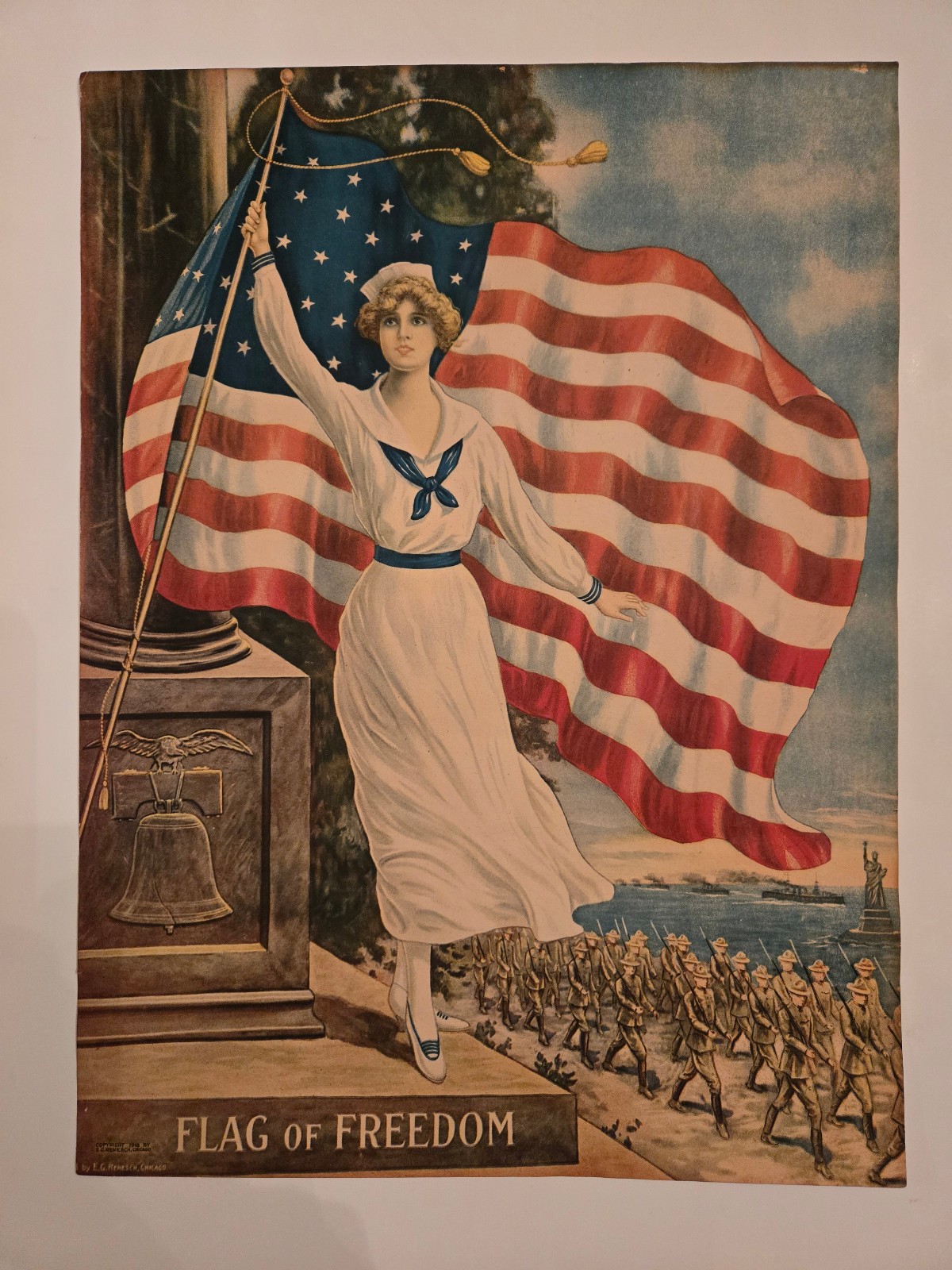 Antique 1918 WWI American Flag of Freedom Edward George Renesch Poster Antique 1918 WWI American Flag of Freedom Edward George Renesch Poster
