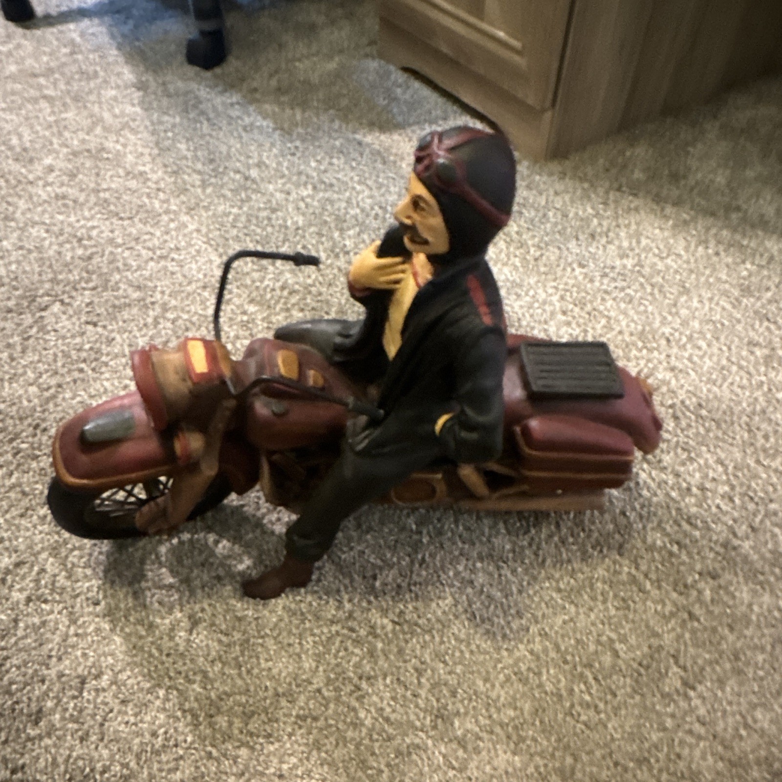 Resin Painted Motorcycle Rider Figurine Sculpture, Brown Black Tan, Adults