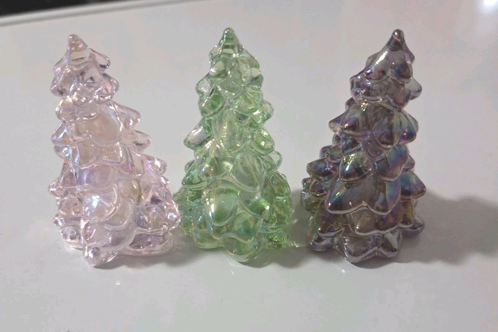 Mosser Glass ~ 3 MINI Christmas Trees - CARNIVAL Pink,apple, Plum 2.75 Mosser Glass ~ 3 MINI Christmas Trees - CARNIVAL Pink,apple, Plum 2.75