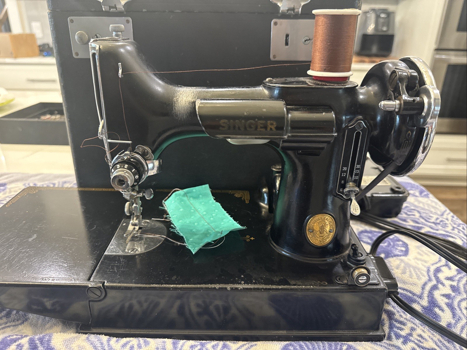 Vintage Singer Featherweight 221-1 Sewing Machine w/ case and extras running Vintage Singer Featherweight 221-1 Sewing Machine w/ case and extras running