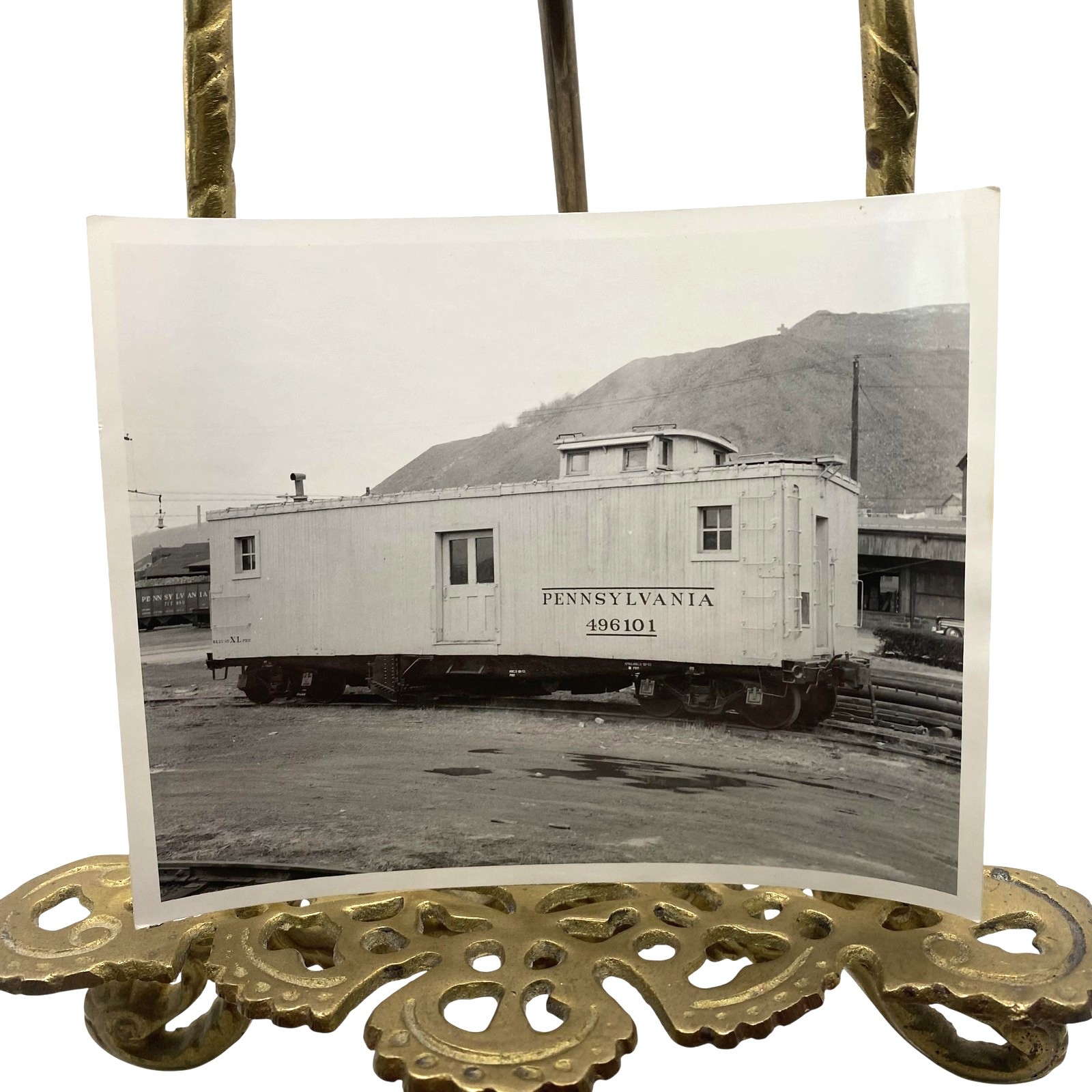 Vintage Pennsylvania 496101 Caboose Railroad Yard Photo 4x5 B&W Gelatin Orig