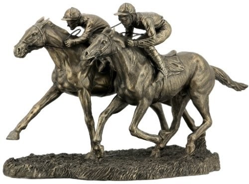 US 12.63 Inch Two Jockeys Horse Racing Cold Cast Bronze Figurine US 12.63 Inch Two Jockeys Horse Racing Cold Cast Bronze Figurine