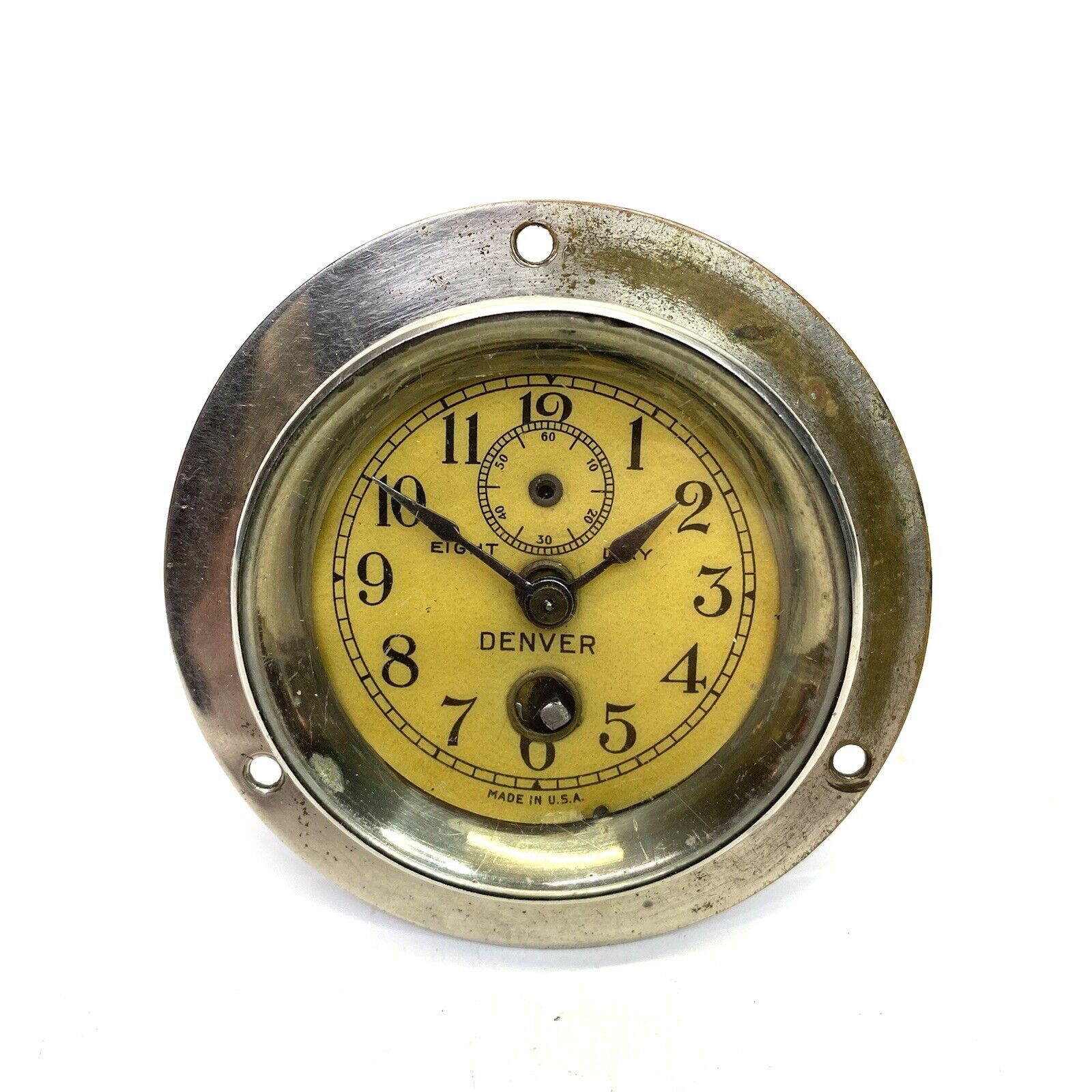 Antique 1920\'s Denver Eight Day Car Auto Clock W/ Dash Mount USA Made Untested*