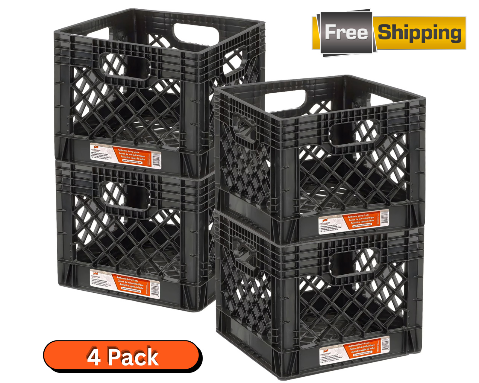 Juggernaut Storage 16QT Heavy-Duty Plastic Milk Crate Black with Built-in Handle Juggernaut Storage 16QT Heavy-Duty Plastic Milk Crate Black with Built-in Handle