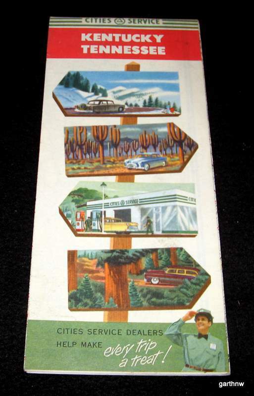 TENNESSEE & KENTUCKY EARLY 1950s HIGHWAY MAP CITIES SERVICE GASOLINE DEALERS TENNESSEE & KENTUCKY EARLY 1950s HIGHWAY MAP CITIES SERVICE GASOLINE DEALERS