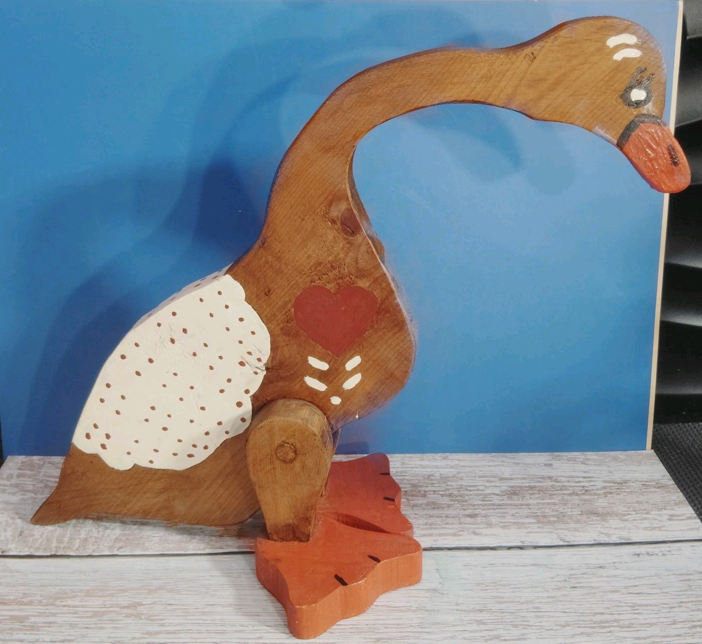 Vintage Hand Painted Wood Goose W/ Articulated Legs 12\ Vintage Hand Painted Wood Goose W/ Articulated Legs 12\