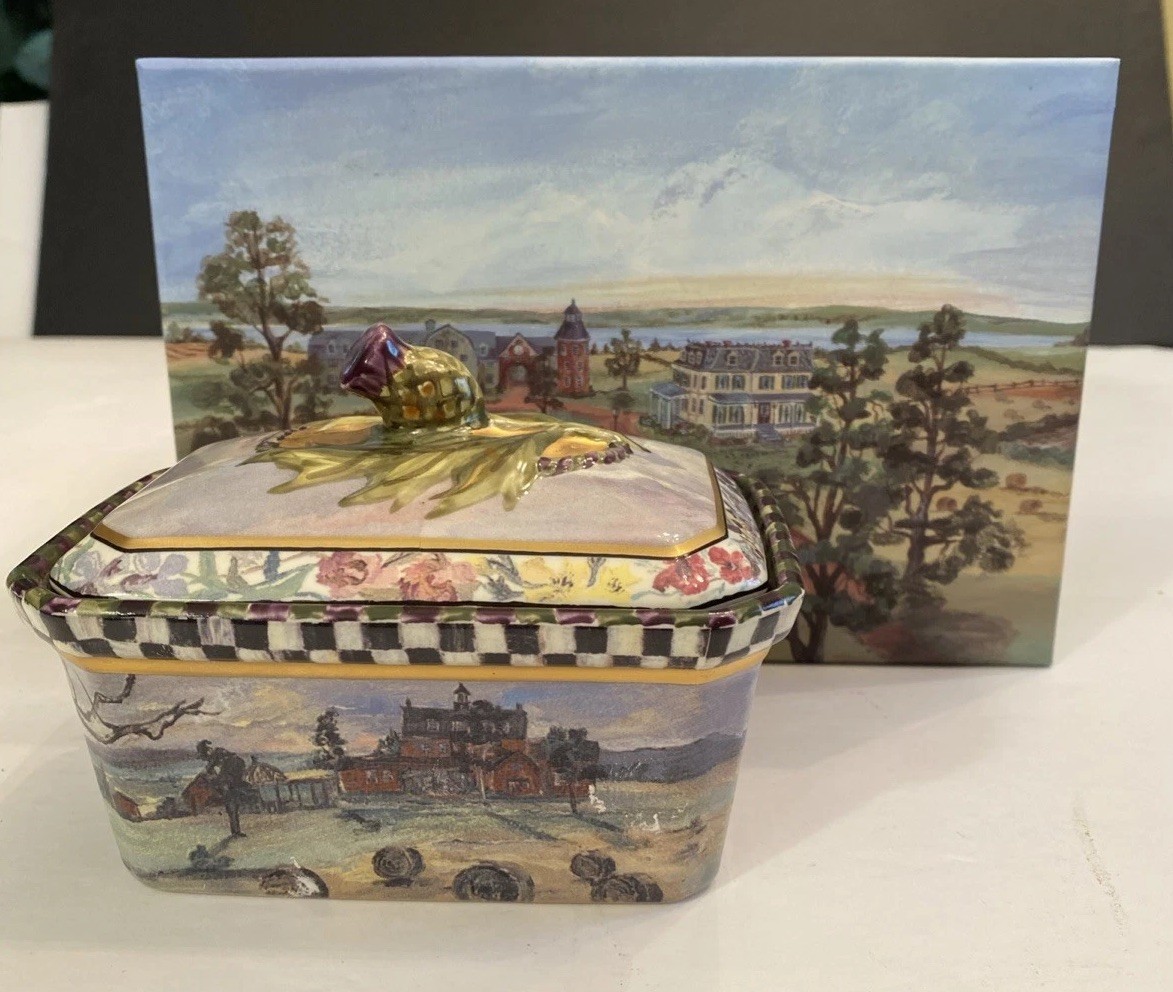 Mackenzie Childs 1983 2nd Edition MacLachlan Thistle Lid Trinket Box In M-C Box Mackenzie Childs 1983 2nd Edition MacLachlan Thistle Lid Trinket Box In M-C Box