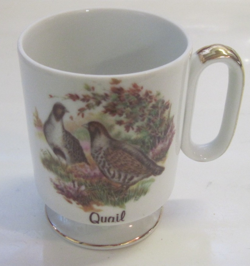 Royal Crown Arnart Smug Vintage Footed Ceramic Mug QUAIL Gold Trim RARE Royal Crown Arnart Smug Vintage Footed Ceramic Mug QUAIL Gold Trim RARE