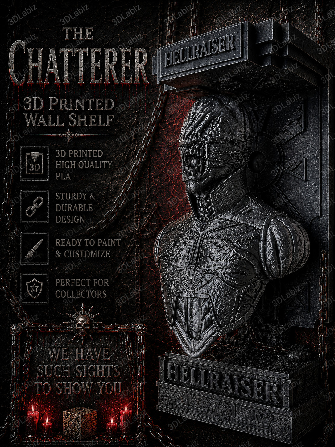 Horror Hellraiser Chatterer Like 5x5 Top Floating Wall Shelf Collectible