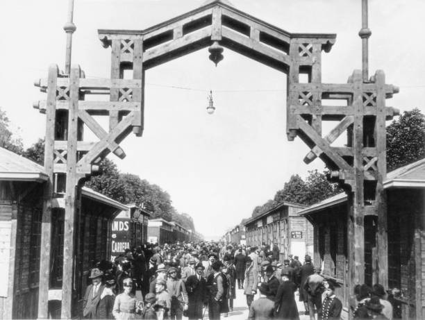 People crowding exhibition avenue leading main entry First Trade F- Old Photo