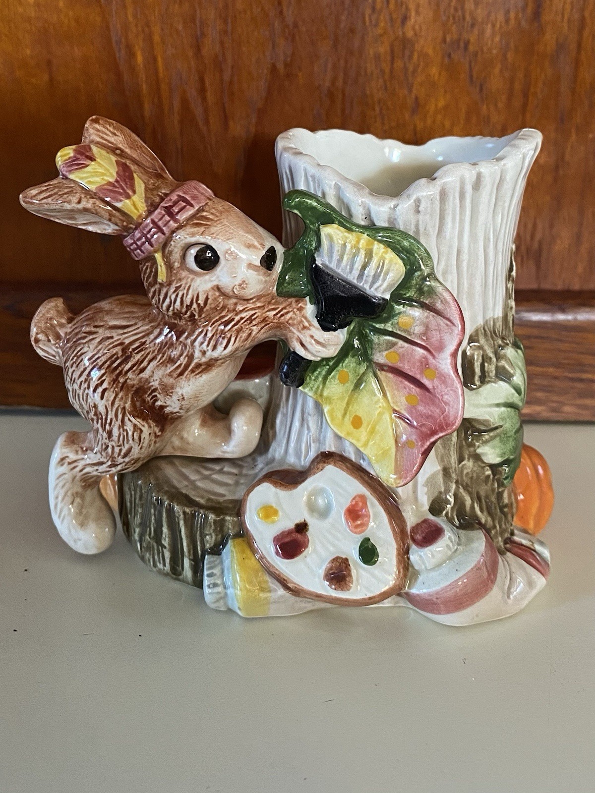 VTG Fitz and Floyd Bunny Painting A Leaf Candle Holder Fall Thanksgiving Décor VTG Fitz and Floyd Bunny Painting A Leaf Candle Holder Fall Thanksgiving Décor