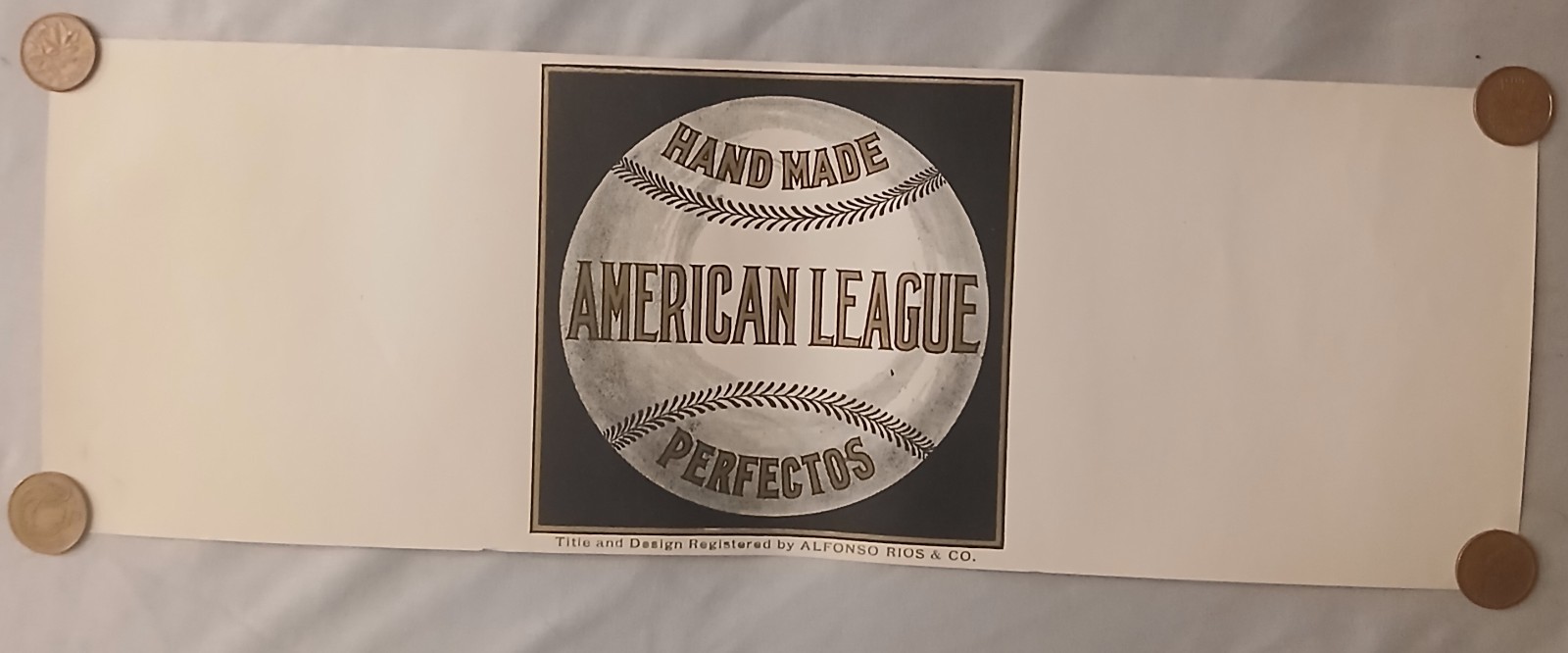 1903-1910 AMERICAN LEAGUE PERFECTOS CIGAR BOX LABEL -UNUSED *Vintage/Original*