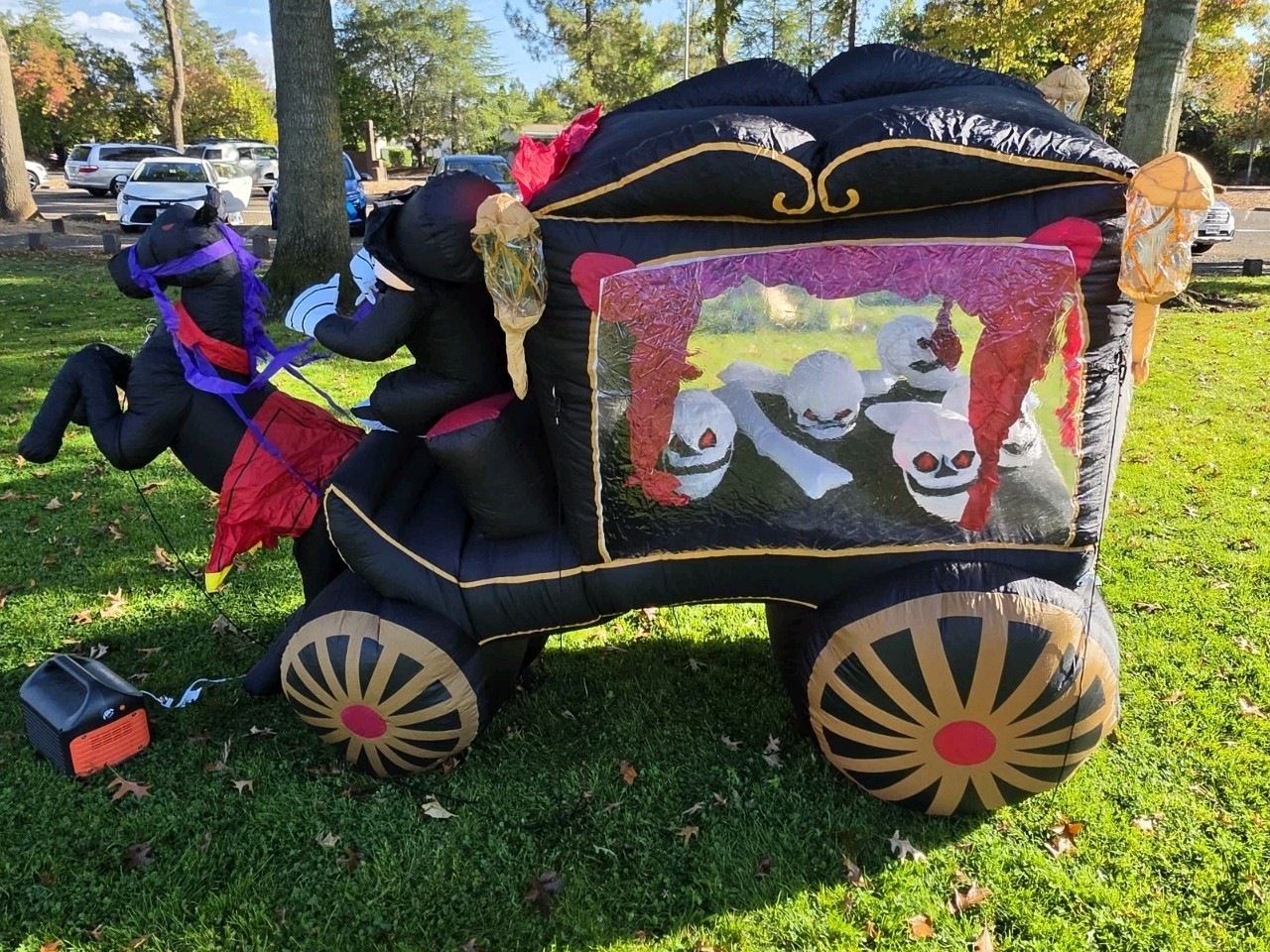 Gemmy Halloween Airblown Inflatable Carriage Hearse 12ft Vintage Skeleton Horse