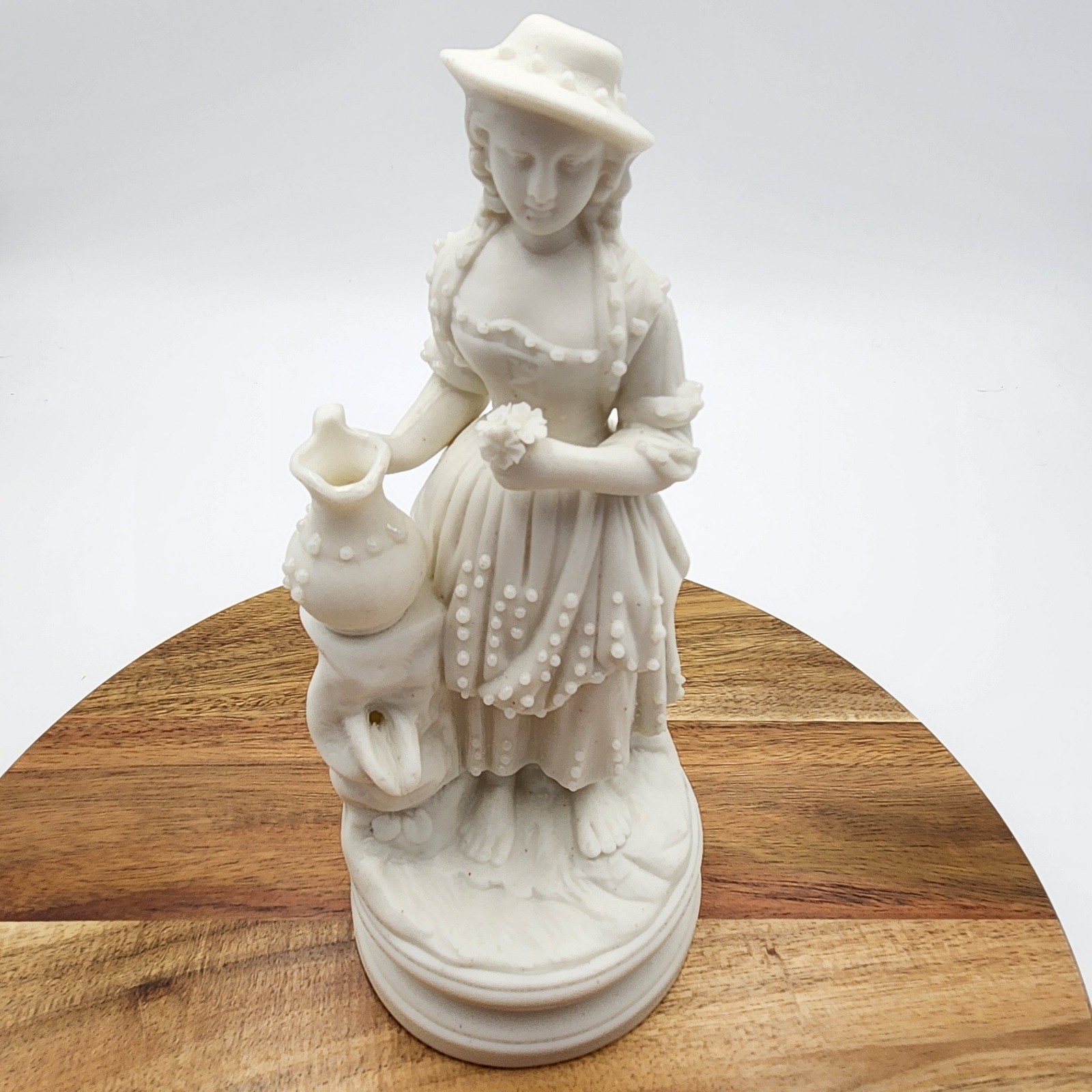 VTG White Bisque Porcelain Barefoot Milk Maid Figurine Pitcher Girl 8.5 VTG White Bisque Porcelain Barefoot Milk Maid Figurine Pitcher Girl 8.5