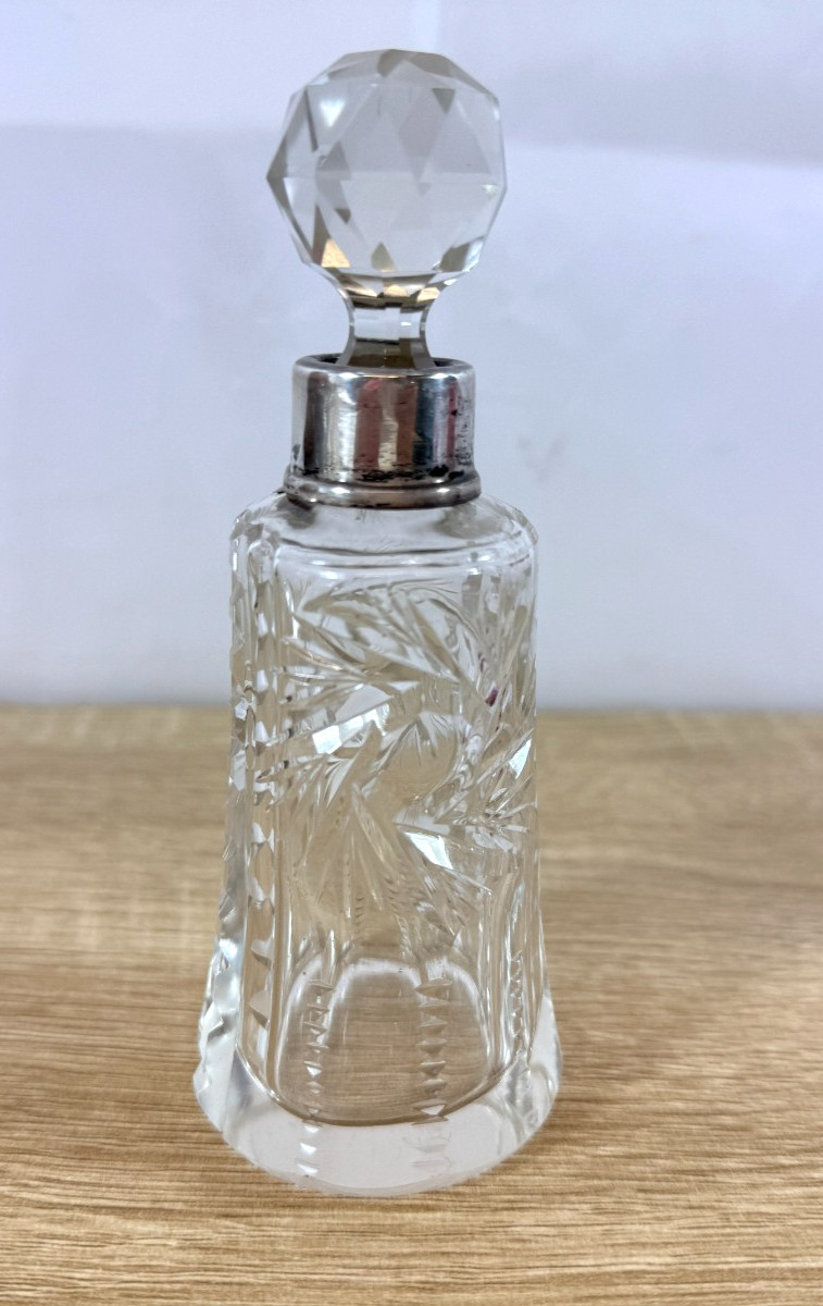 Antique Sterling Silver Collar Cut Glass Scent Perfume Bottle Hallmarked c1915