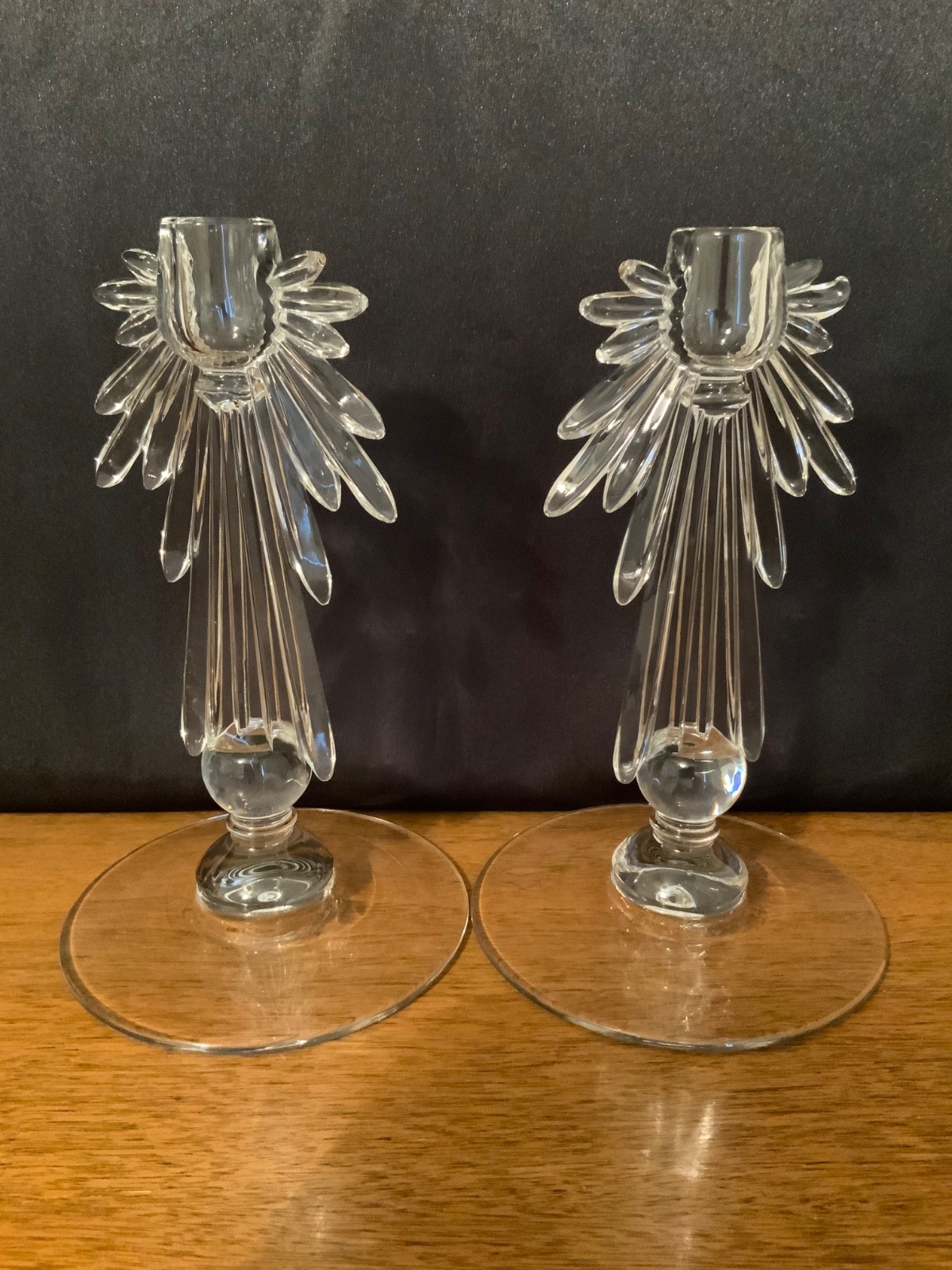 Rare New Martinsville Teardrop Crystal Candlesticks Pair Extra Tall 8 3/4 Inch Rare New Martinsville Teardrop Crystal Candlesticks Pair Extra Tall 8 3/4 Inch