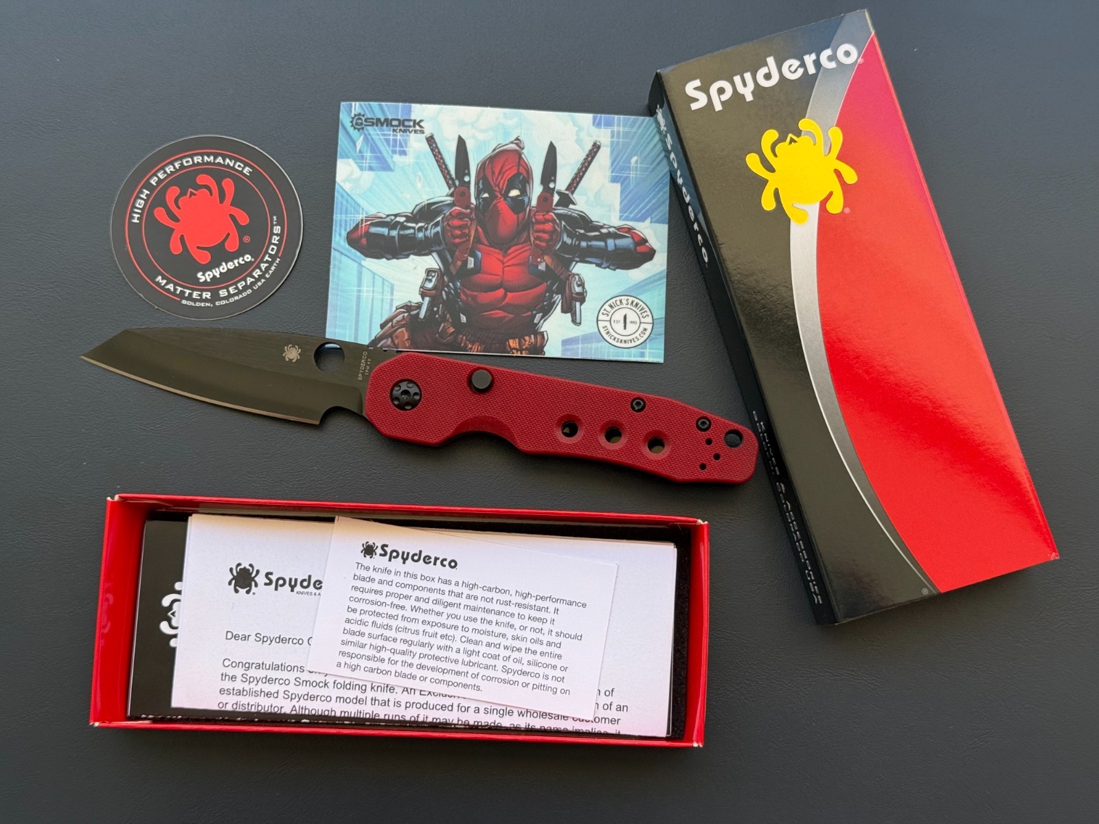 Spyderco Smock C240 CPM-4V Black TiCN Red G10 Folding Knife St Nick's Sprint Run
