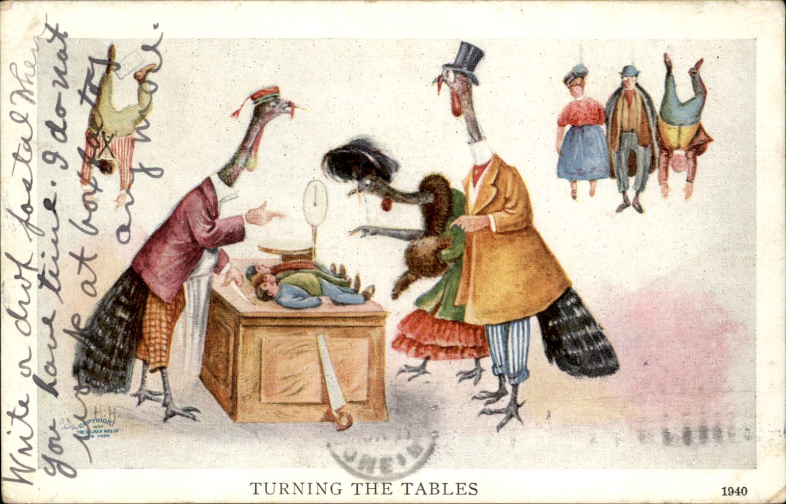 Turkey People Flip Script & Buy People to Cook MaCabre Thanksgiving Postcard bhn Turkey People Flip Script & Buy People to Cook MaCabre Thanksgiving Postcard bhn