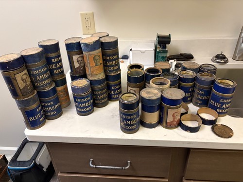 Antique Thomas Edison Blue Amberol Records Phonograph Collection Of 17