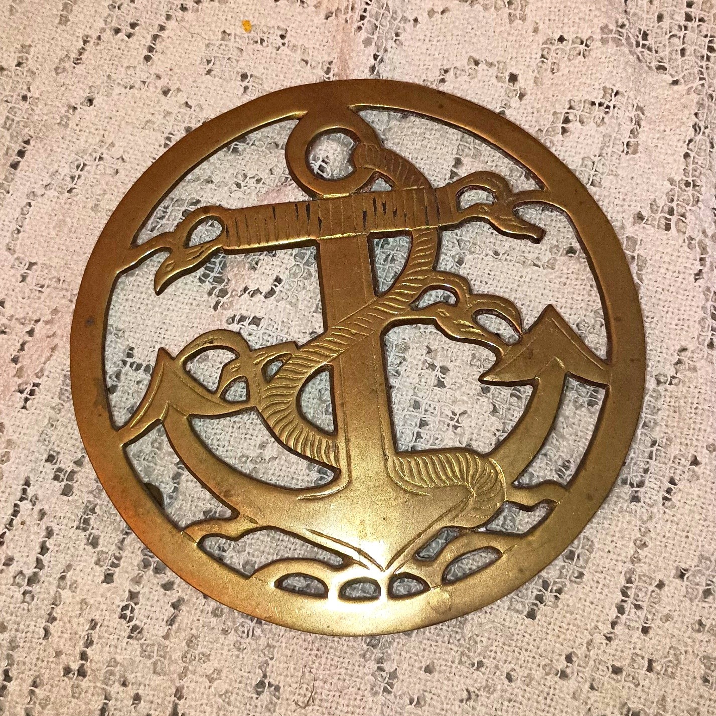 Vintage Brass Anchor Trivet Nautical Decor 6.5