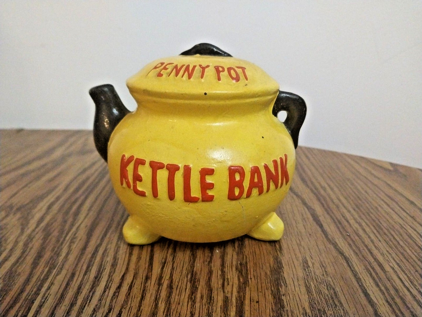 Vintage Penny Pot Yellow Kettle Coin Bank - Ceramic See Description