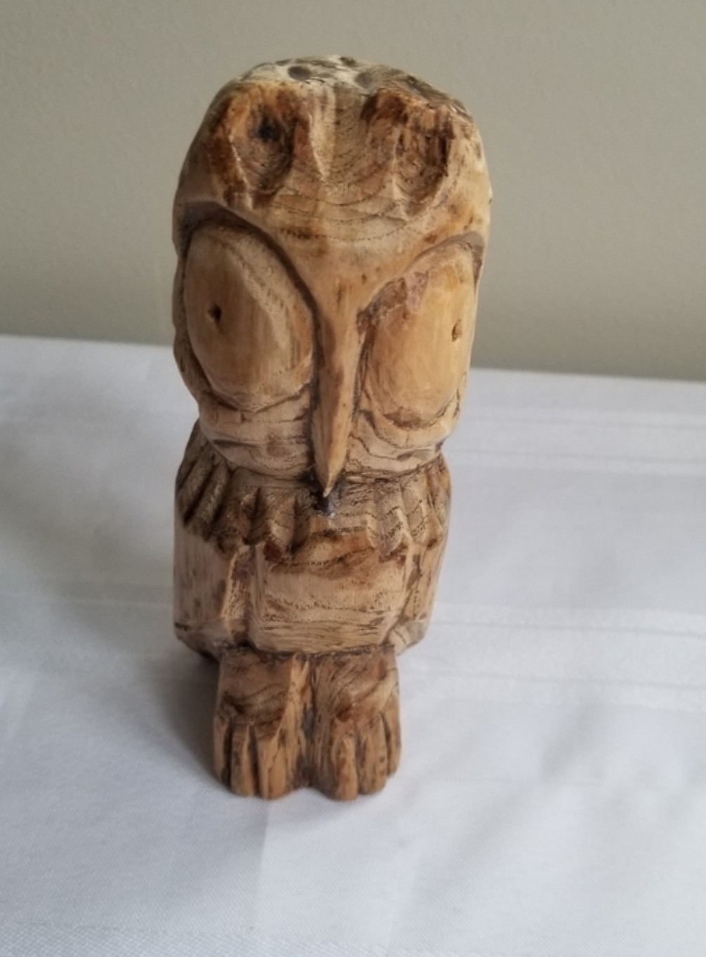 VTG 80s Hand-Carved Wooden Owl 6.5\