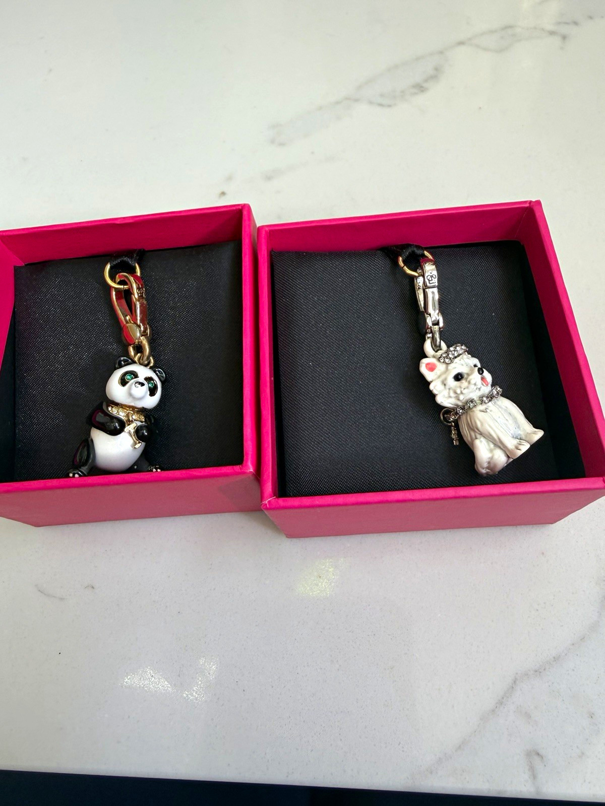 Juicy Couture 2pc Panda Bear & Maltese Dog Metal Charm Keychains Lobster Clasp