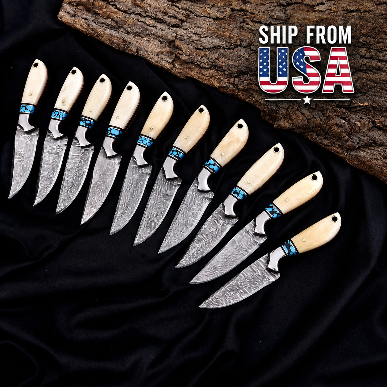 Custom Handmade Damascus Steel Lot Of 10 Skinner Knife USA IMPORT TEX PAID