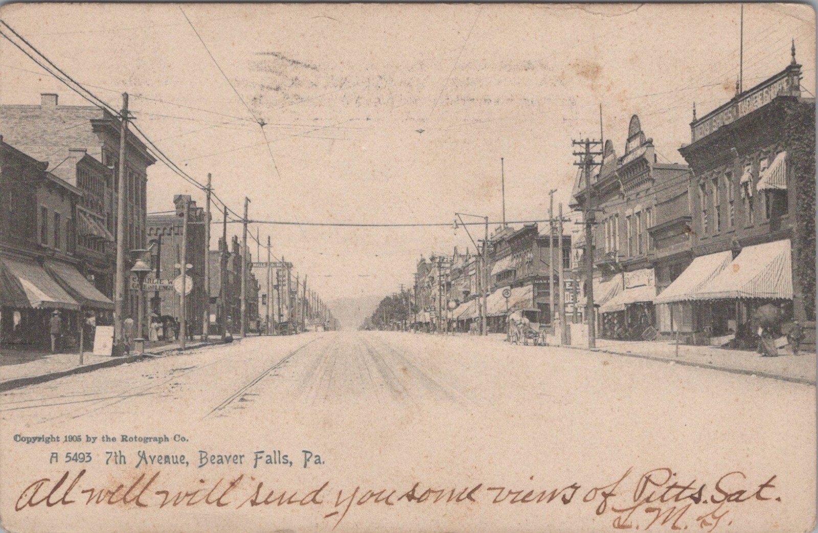 7th Avenue Beaver Falls PA Businesses Street Rotograph 1907 postcard IP17