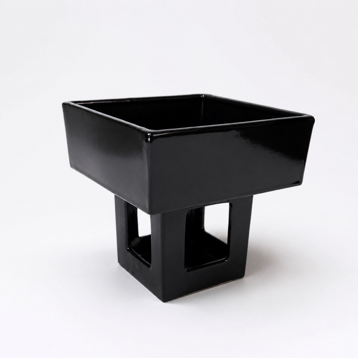 MCM Toyo Japanese Ikebana Vase Black Ceramic Pedestal Flower Arrangement Planter MCM Toyo Japanese Ikebana Vase Black Ceramic Pedestal Flower Arrangement Planter