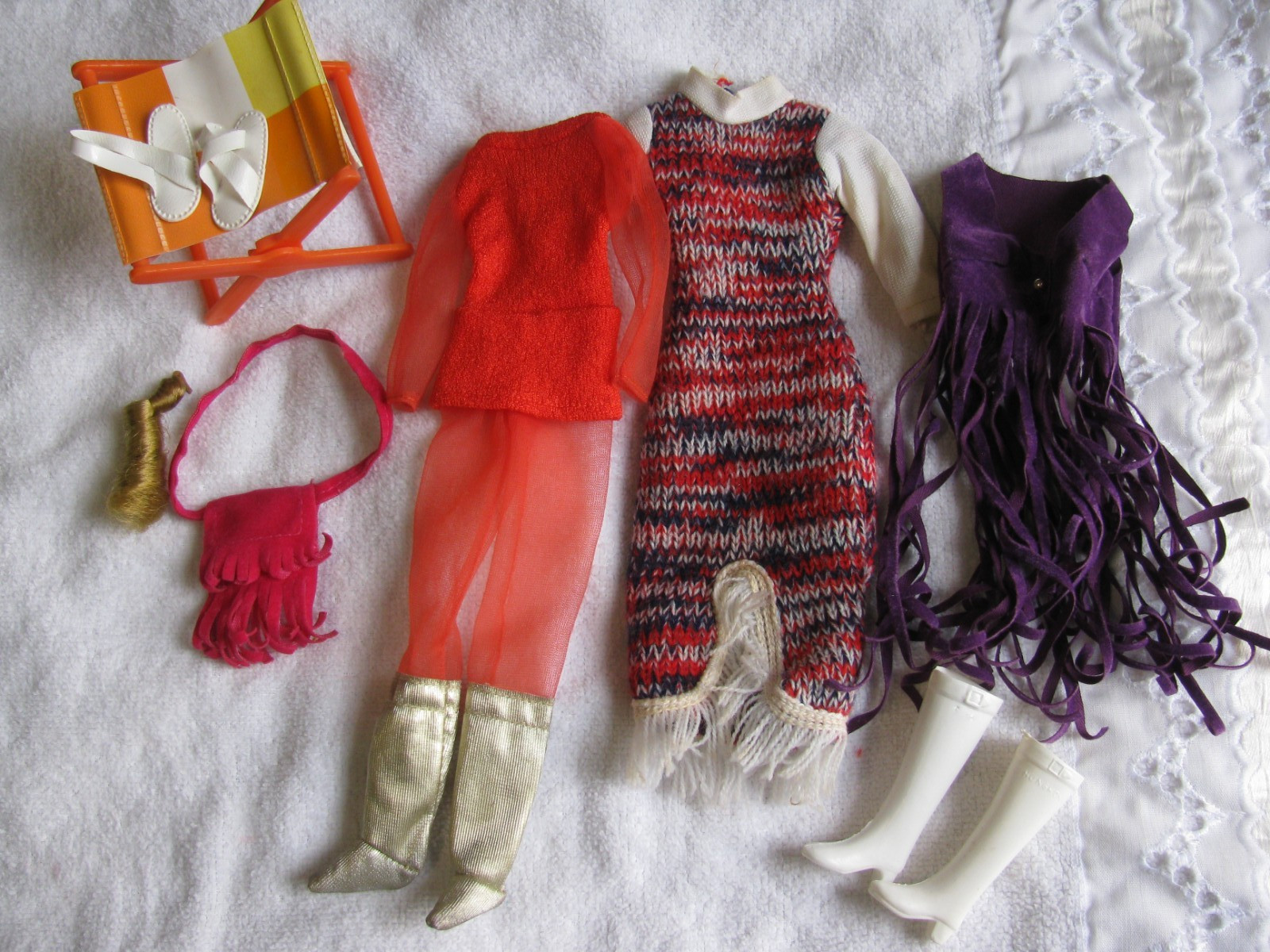 Groovy Vintage 1960s Barbie Clothes Boots Purse Hair Stool Sandals Vest Groovy Vintage 1960s Barbie Clothes Boots Purse Hair Stool Sandals Vest