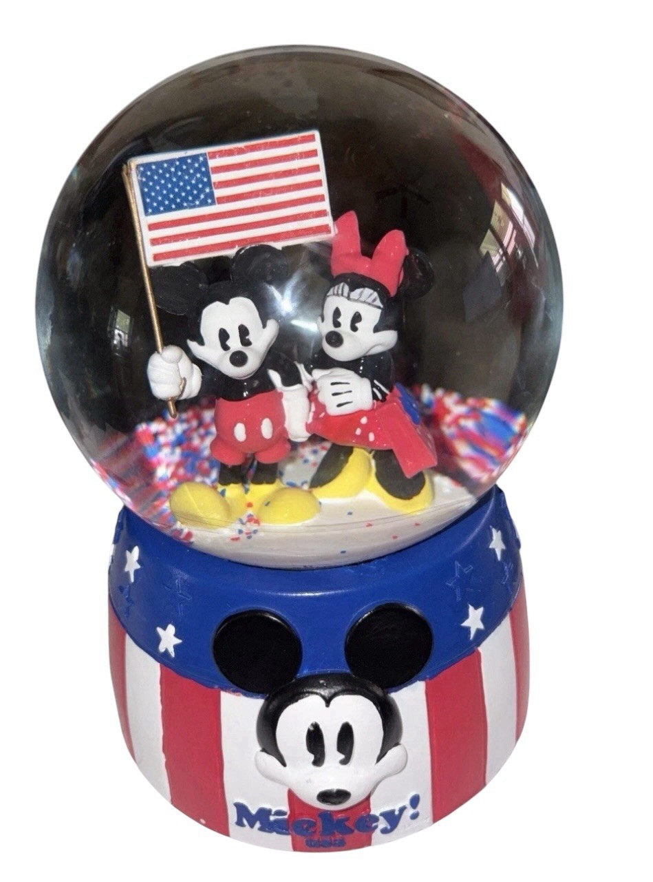 Disney Mickey & Minnie Mouse Patriotic Musical Snow Globe National Anthem 8\