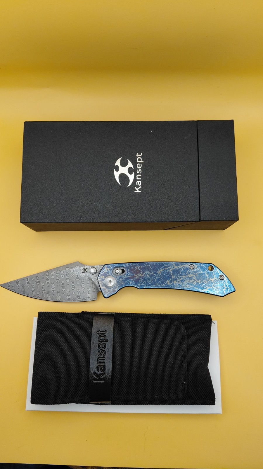Kansept Fenrir K1034V10 Damascus Steel  blade/ lightning strike titanium handle 