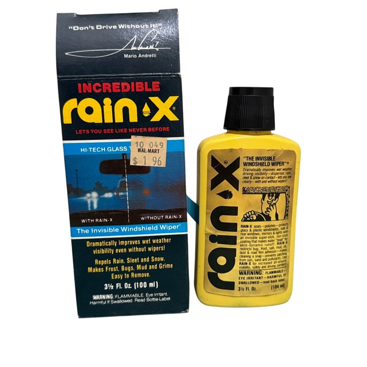 Vintage Incredible Rain X 1988 Bottle Mario Andretti Partial Full Made USA 3.5oz