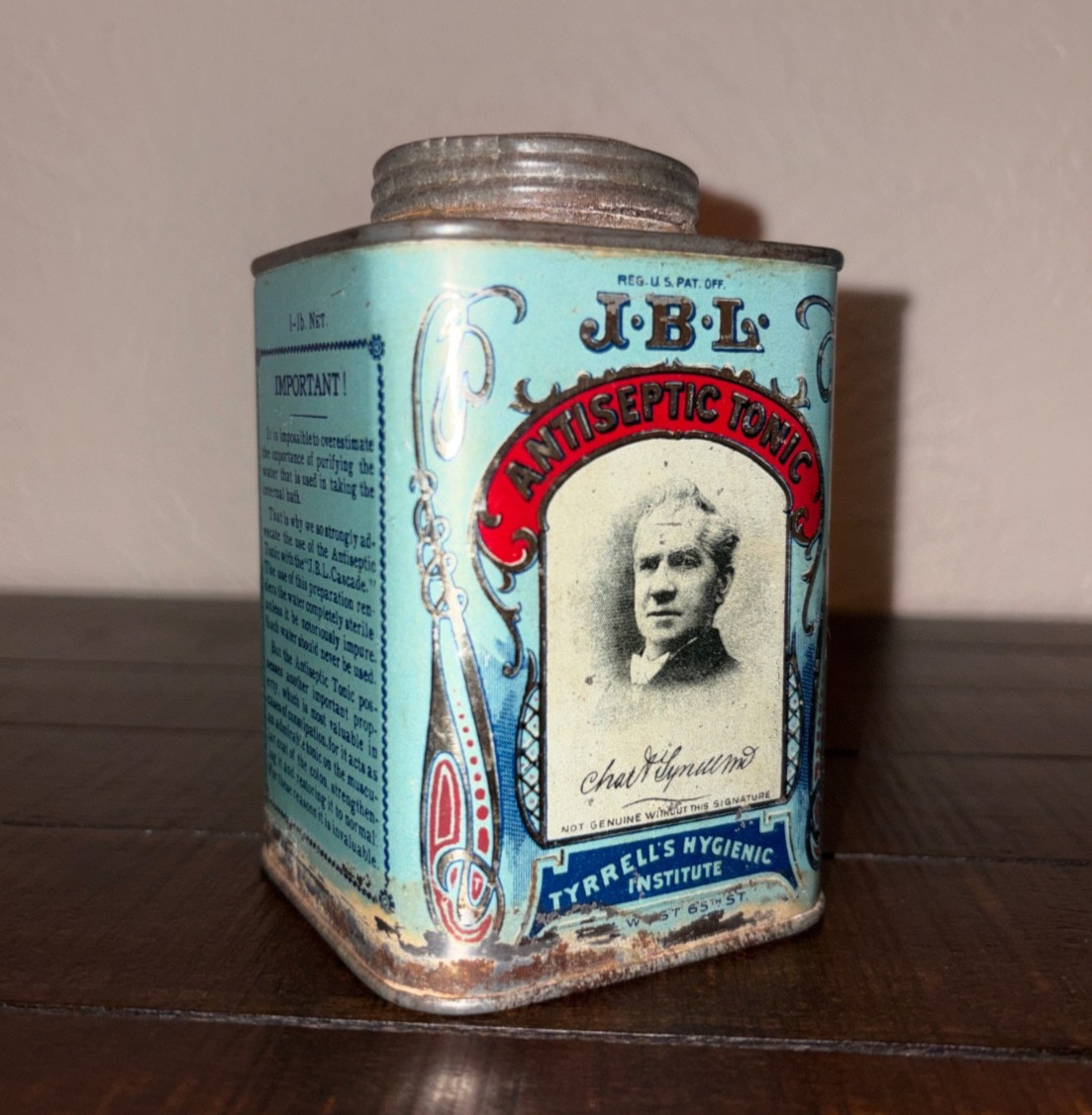 Antique 1900 J.B.L. Tyrrell’s Hygienic Institute Antiseptic Tonic Tin - Empty Antique 1900 J.B.L. Tyrrell’s Hygienic Institute Antiseptic Tonic Tin - Empty