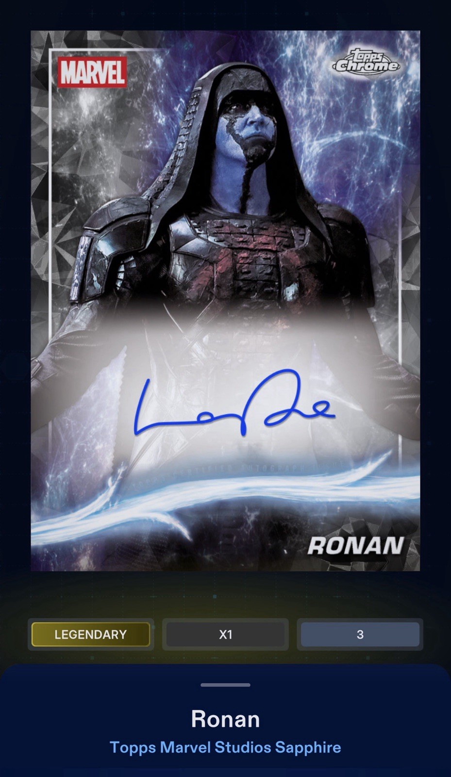 Topps Marvel Sapphire Lee Pace Ronan Auto Black Legendary /10 Digital