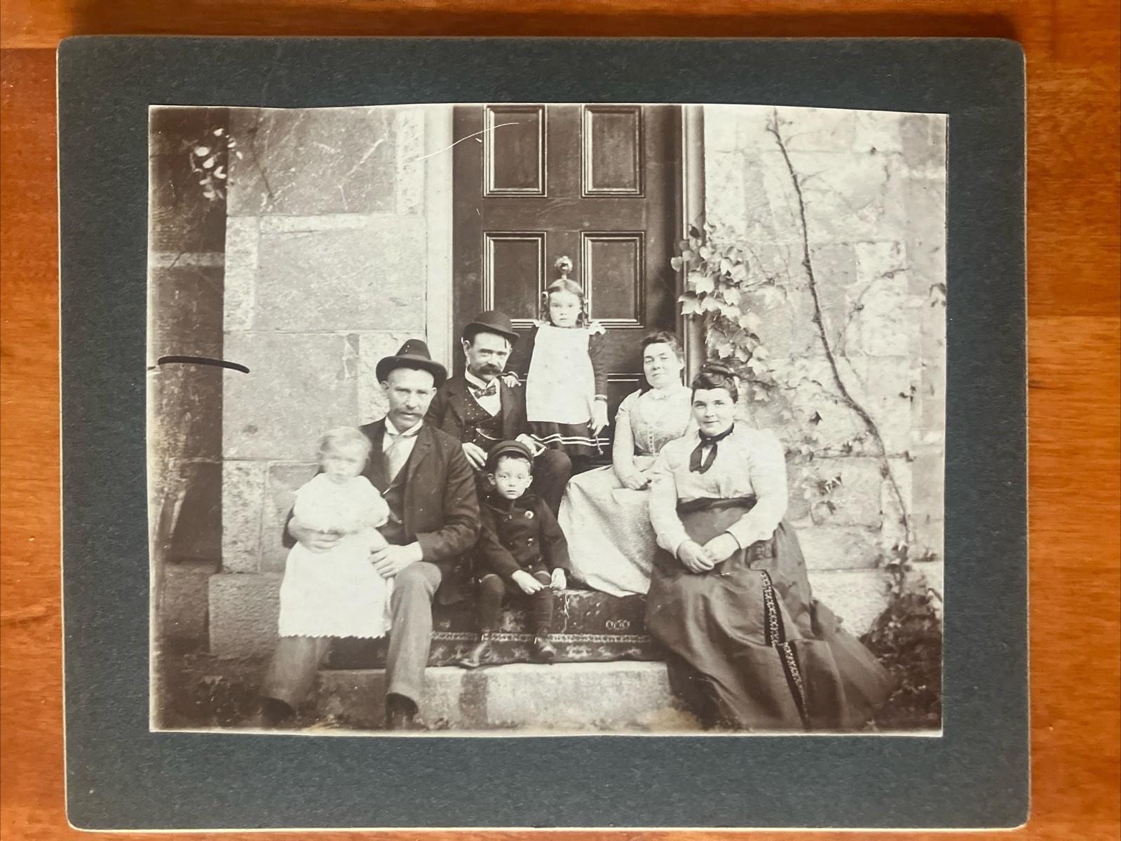 Large Family With Kids Outside Antique Photo On Cardboard 6 x 5 Large Family With Kids Outside Antique Photo On Cardboard 6 x 5