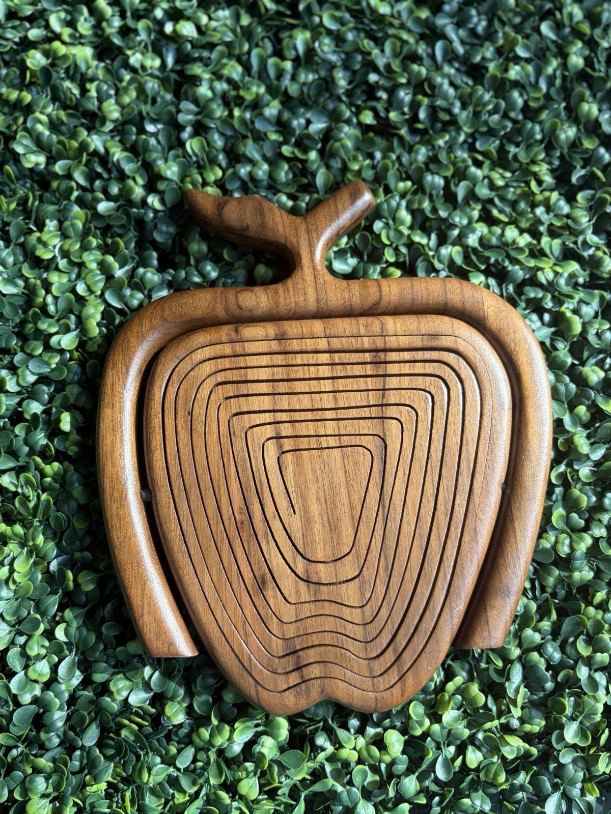 Vintage Handmade Collapsible Apple Wood Basket Trivet Folding Spiral Kansas 