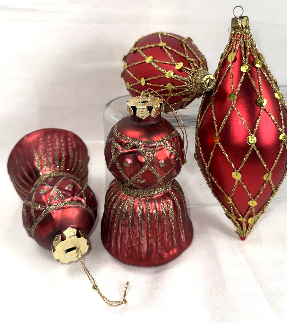 Trending Red Gold Christmas ornaments Glass Vtg XMAS 5” Pair + 7” Pair Trending Red Gold Christmas ornaments Glass Vtg XMAS 5” Pair + 7” Pair