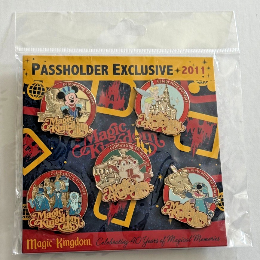 DISNEY PASSHOLDER 5 Pin Set NEW 2011 Magic Kingdom 40 Years of Magical Memories