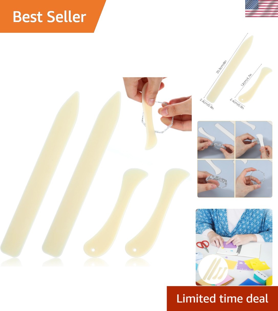 4-Pc Bone Folder Tools Set - Essential Burnishing Kit for Crafting & Bookbinding