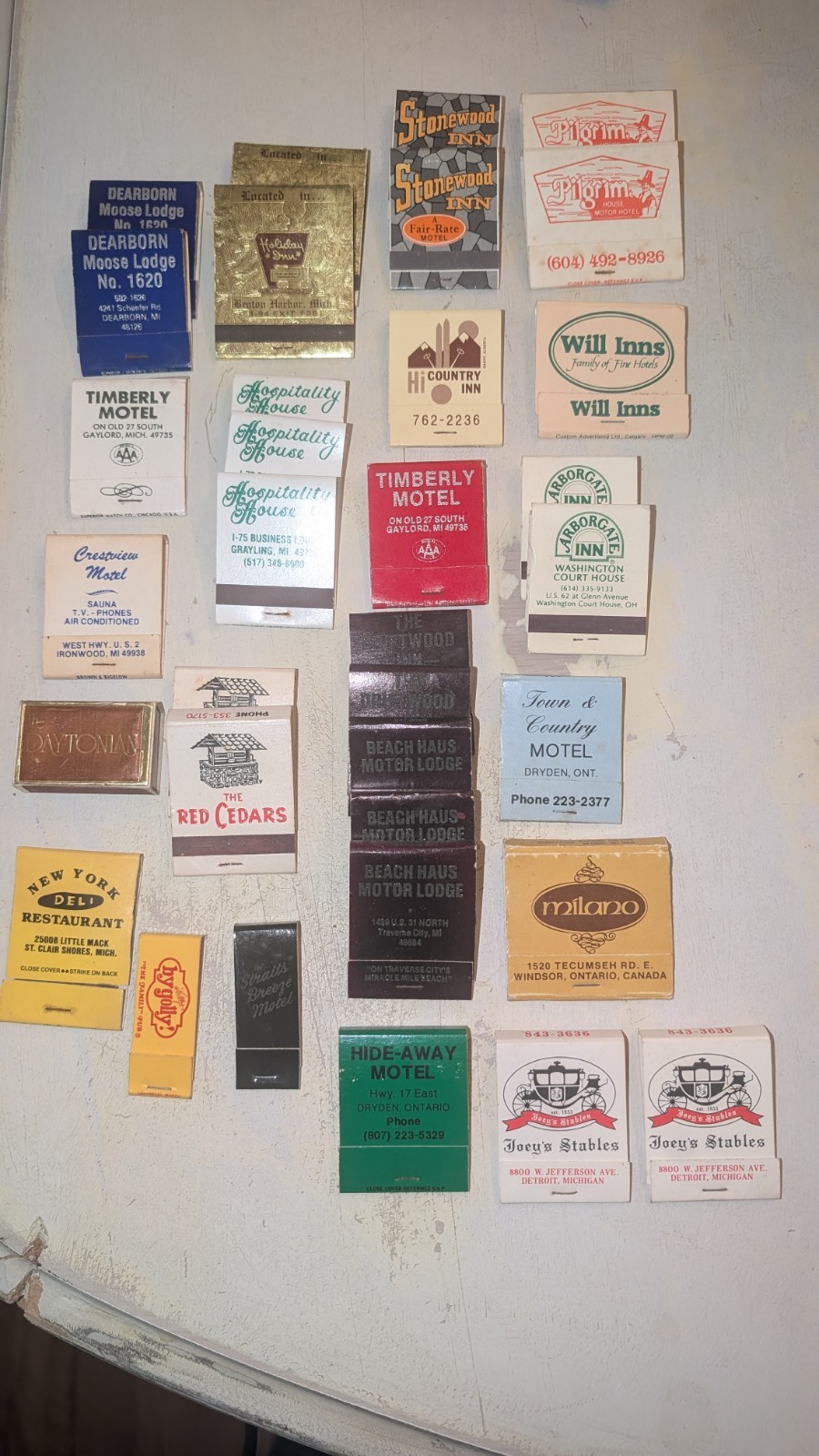Vtg Great Lakes Travel Matchbook Lot 30+ Joey's Stables & Holiday Inn