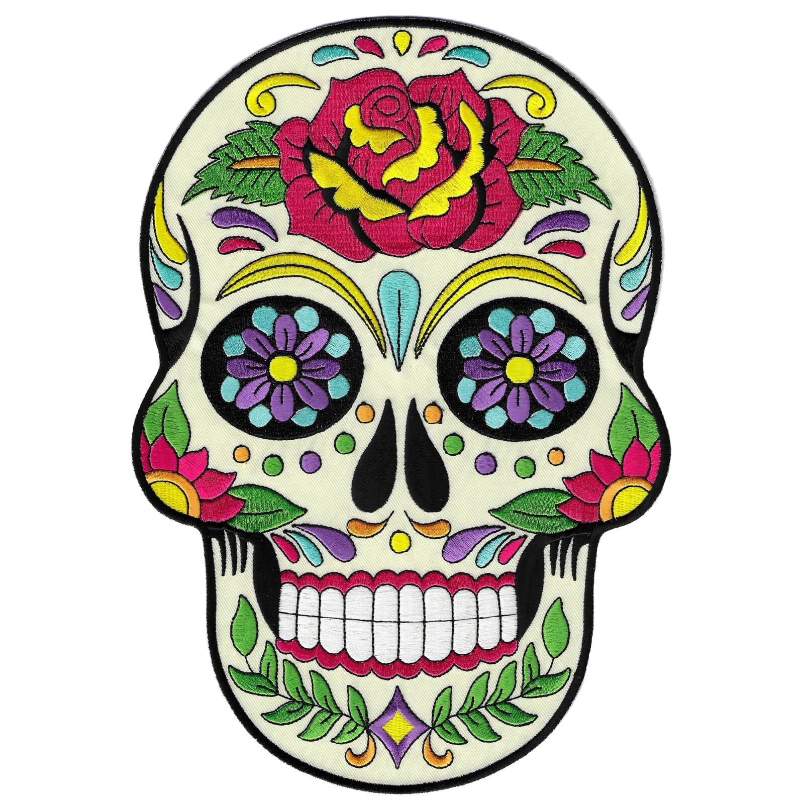 LARGE SUGAR SKULL PATCH iron-on embroidered DIA DE LOS MUERTOS CALAVERA DAY DEAD LARGE SUGAR SKULL PATCH iron-on embroidered DIA DE LOS MUERTOS CALAVERA DAY DEAD