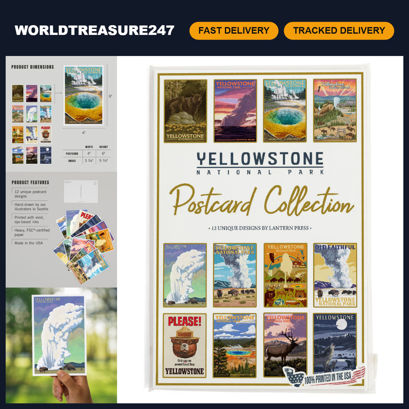 Yellowstone National Park Postcard Set - 12 Unique Hand-Illustrated Designs Yellowstone National Park Postcard Set - 12 Unique Hand-Illustrated Designs
