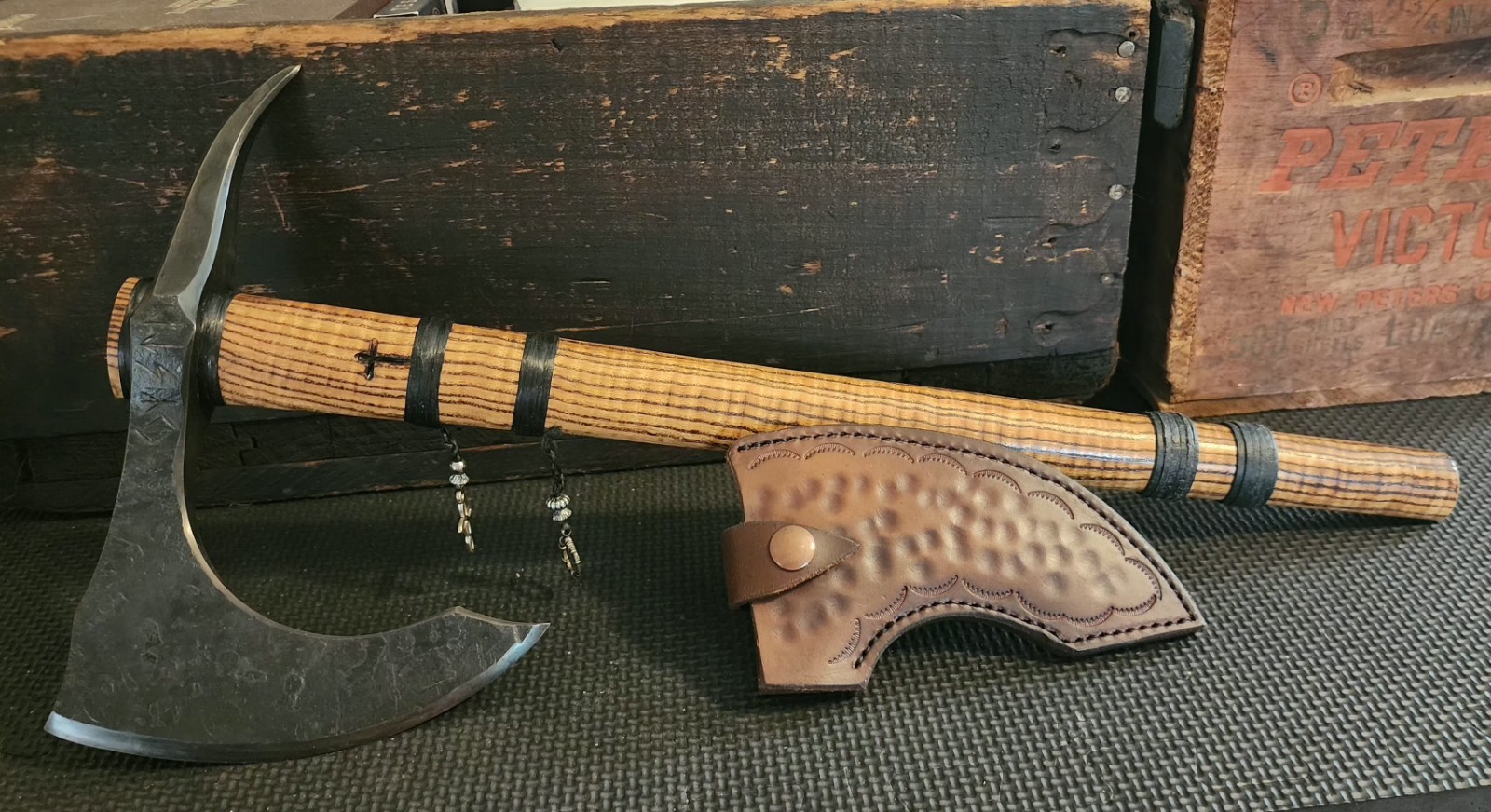 Mark E McCoun Custom Spike Tomahawk Hand Forged Tactical Axe Signed & Sheath Mark E McCoun Custom Spike Tomahawk Hand Forged Tactical Axe Signed & Sheath