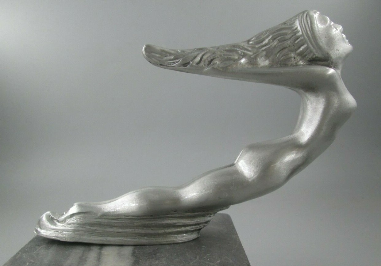 vintage winged nymph flying lady 1920\'s cadillac art nouveau car hood ornament 