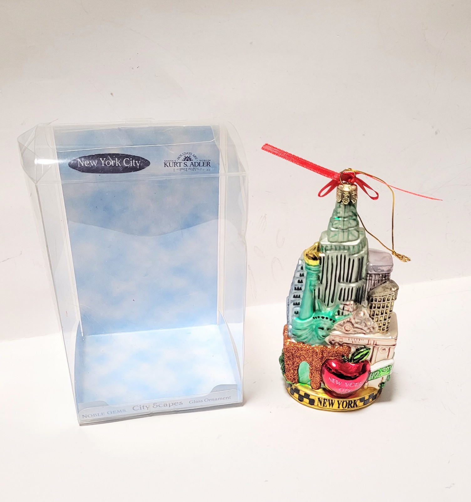 Kurt Adler Noble Gems City Scape New York NYC Big Apple Glass Christmas Ornament