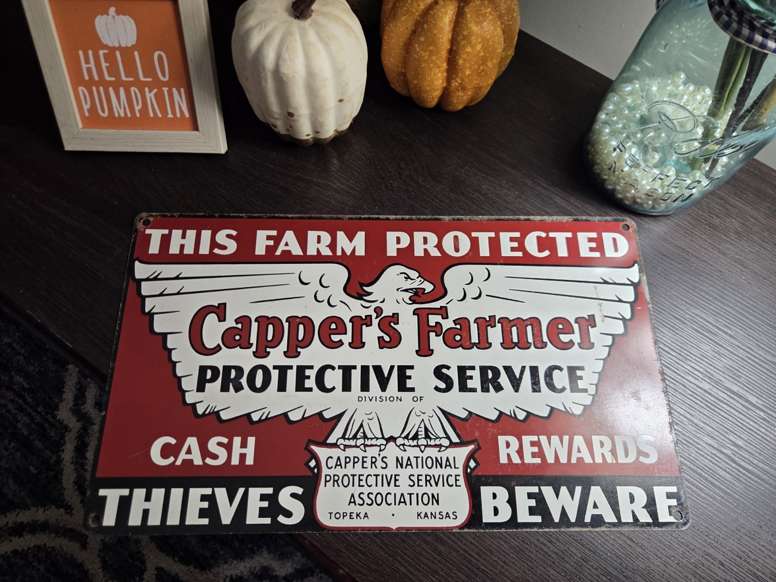 Original Vintage Capper\'s Farmer Protective Service Thieves Beware Farm 14\