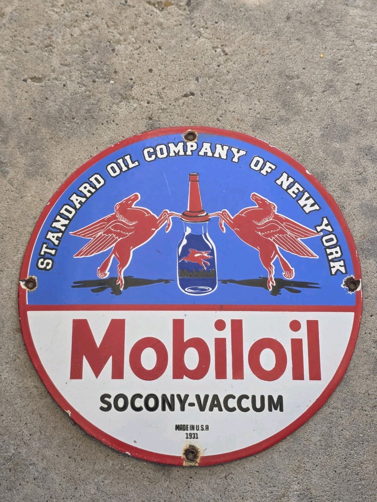 VINTAGE MOBILOIL STANDARD OIL COMPANY OF NEW YORK PORCELAIN SIGN 12\ VINTAGE MOBILOIL STANDARD OIL COMPANY OF NEW YORK PORCELAIN SIGN 12\